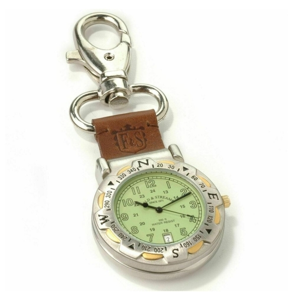 Field & Stream Master Green Dial Multi-Function Compass Leather Pocket Watch New - Picture 1 of 7